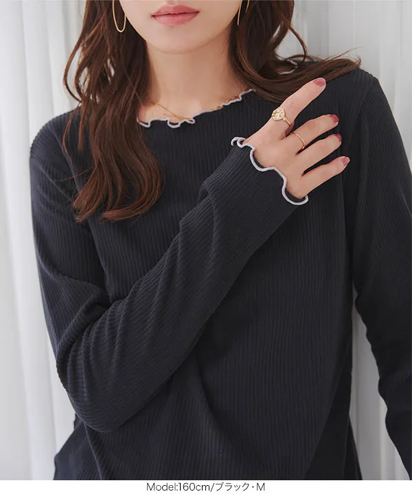 [ やみつきタッチ ] M L XL 配色メロウボートネックトップス  [C8026]| 送料無料 9/22(火)12:00~9/24(木)12:00まで