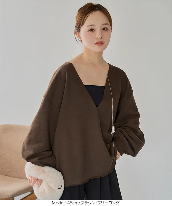 [ 田中亜希子さんコラボ ]　選べるタイプ　裏起毛スウェットVネックプルオーバー [C8037]