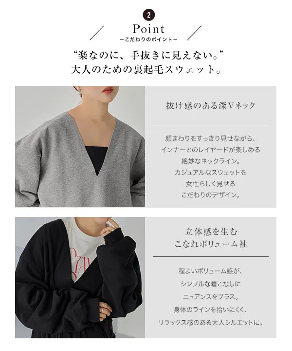田中亜希子さんコラボ ] 選べるタイプ 裏起毛スウェットVネックプル