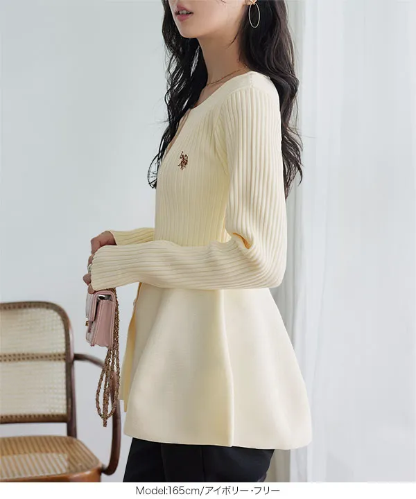 [ U.S. POLO ASSN. ] 丸首ペプラムリブカーディガン [C8045]