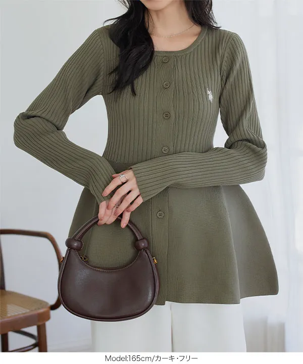 [ U.S. POLO ASSN. ] 丸首ペプラムリブカーディガン [C8045]