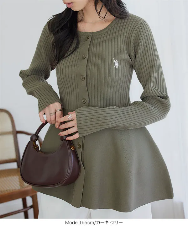 [ U.S. POLO ASSN. ] 丸首ペプラムリブカーディガン [C8045]