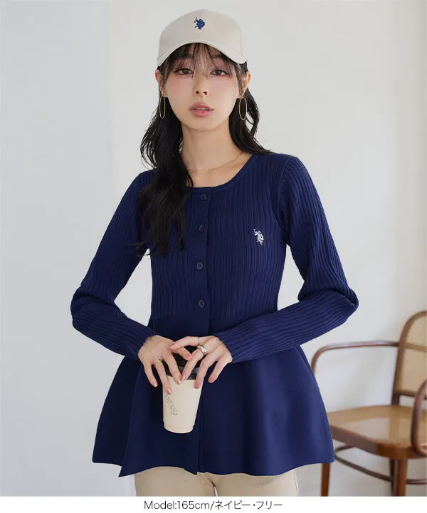 [ U.S. POLO ASSN. ] 丸首ペプラムリブカーディガン [C8045]