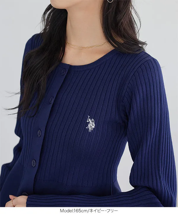 [ U.S. POLO ASSN. ] 丸首ペプラムリブカーディガン [C8045]