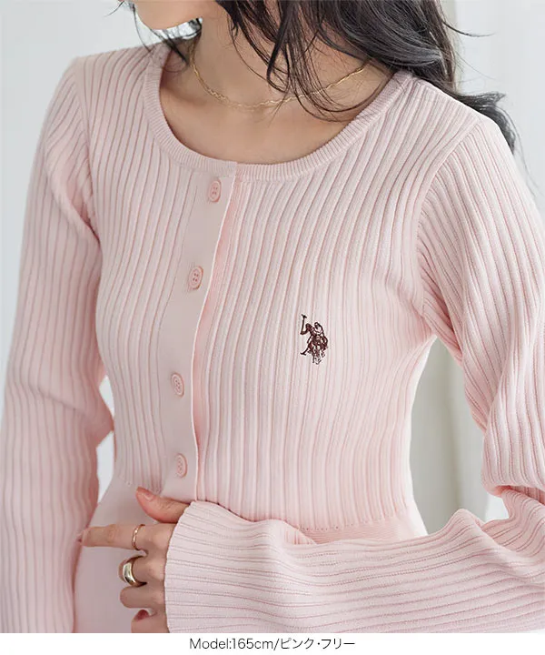[ U.S. POLO ASSN. ] 丸首ペプラムリブカーディガン [C8045]