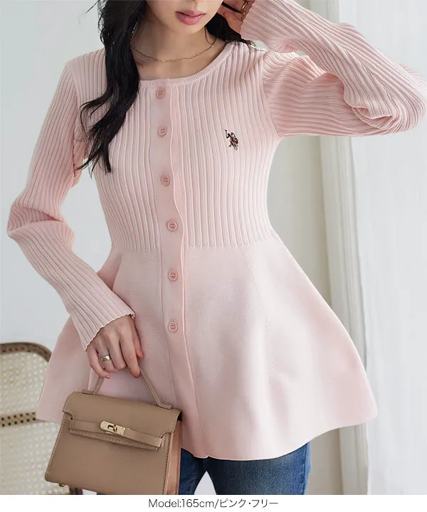 [ U.S. POLO ASSN. ] 丸首ペプラムリブカーディガン [C8045]