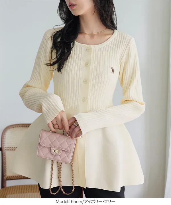 [ U.S. POLO ASSN. ] 丸首ペプラムリブカーディガン [C8045]