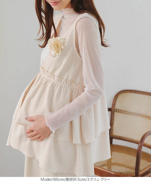 [ mamaレタス ] マタニティペプラムベストトップス [C8079]