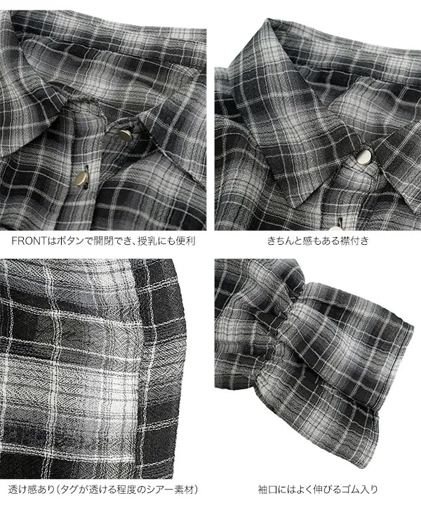 [ mamaレタス ] シャーリングチェックシャツ [C8089]