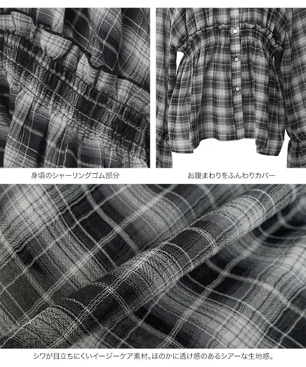 [ mamaレタス ] シャーリングチェックシャツ [C8089]