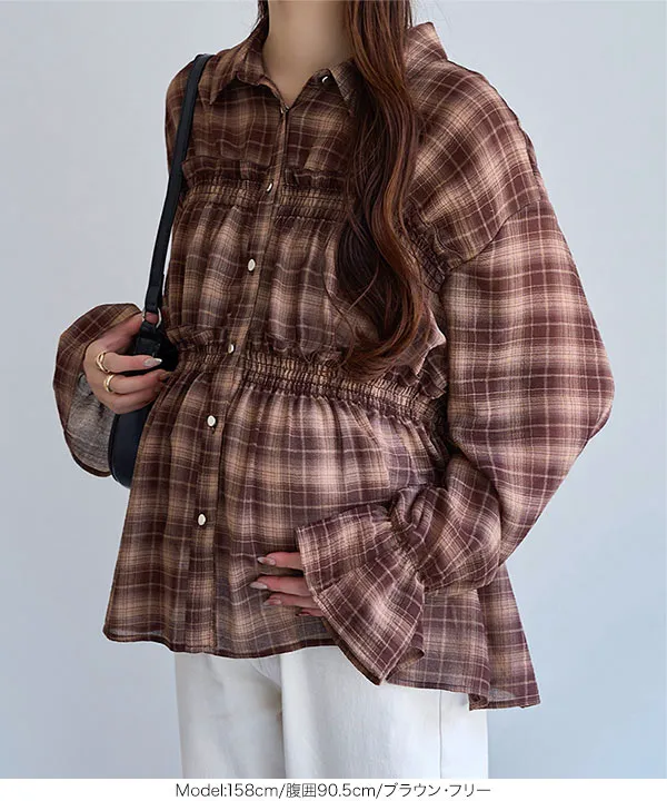 [ mamaレタス ] シャーリングチェックシャツ [C8089]