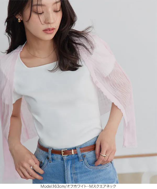 [ M L XL 選べるタイプ ] 深開きスクエア Uネック 半袖Tシャツ [C8765]【メール便】