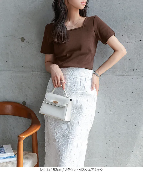 [ M L XL 選べるタイプ ] 深開きスクエア Uネック 半袖Tシャツ [C8765]【メール便】