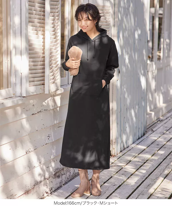 ぬく盛り ] スウェットマキシパーカーワンピース [E1121] - レディース