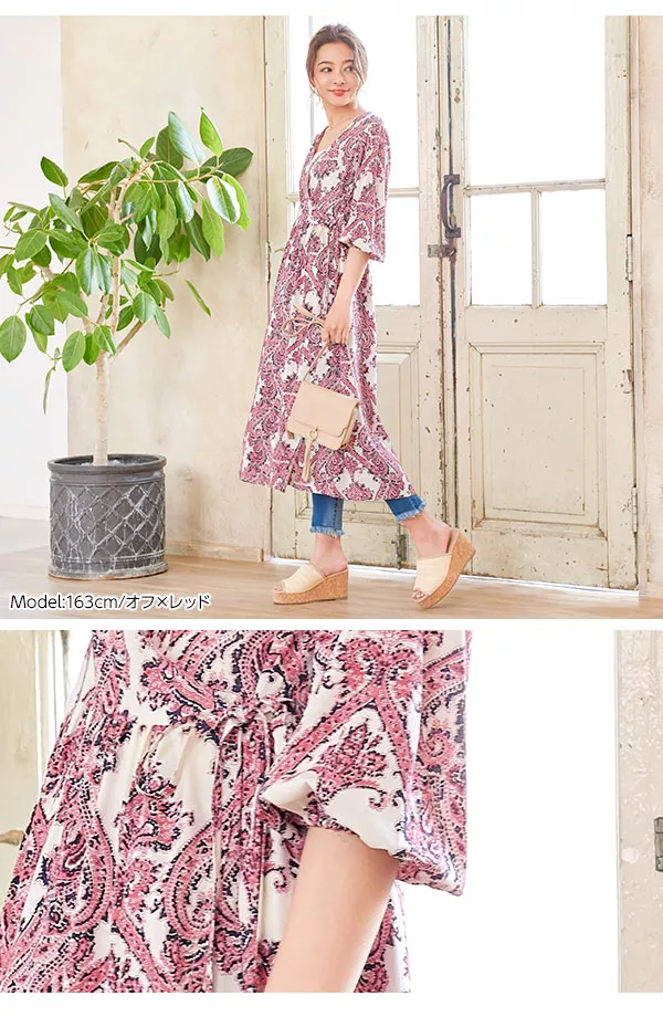 希少美品　ドルチェ&ガッバーナ　ワンピース　ペイズリー　総柄　ストレッチ　ピンク ペイズリー柄ガウンワンピース [E2012] - レディースファッション通販