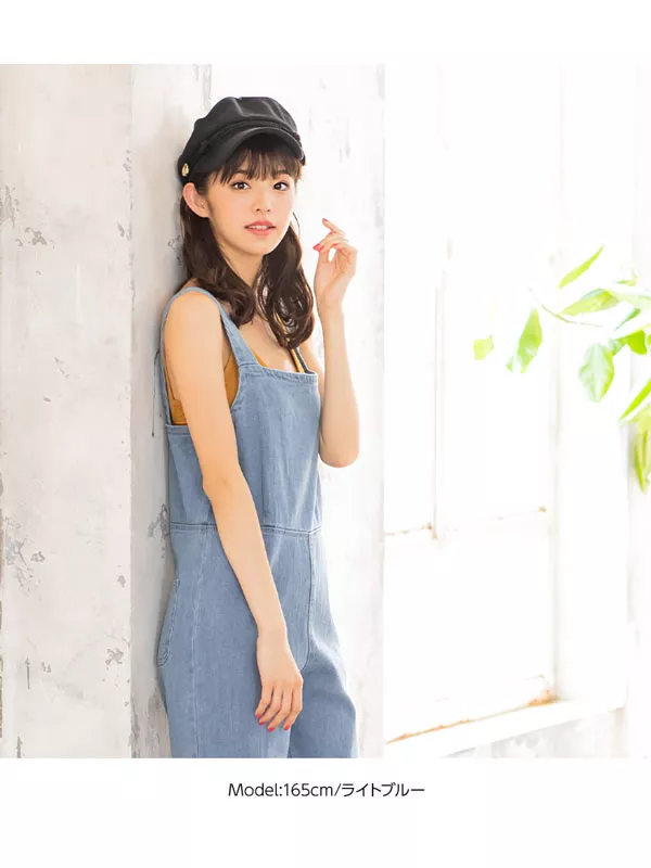 スクエアネックデニムサロペット [E2086] - レディース