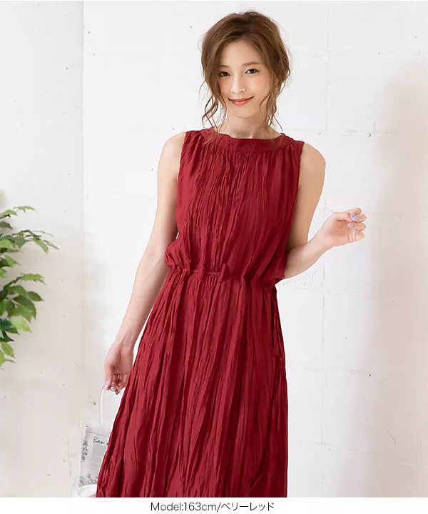 [美品] 現行　レキップ　和紙ワッシャーワンピース　フレア　オレンジ　M相当 美品] 現行 レキップ 和紙ワッシャーワンピース フレア オレンジ