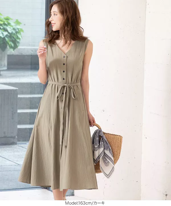 フロントボタン2WAYリネン調ワンピース [E2130] - レディース