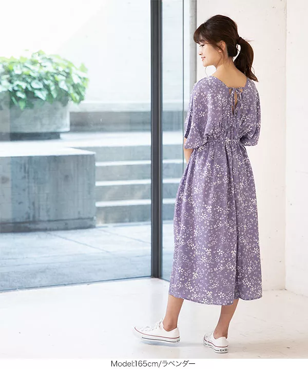 花柄バックシャンワンピース [E2132] - レディースファッション通販