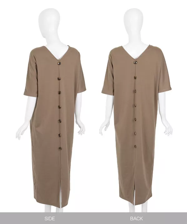 バックボタン付きルーズマキシワンピース [E2163] - レディース