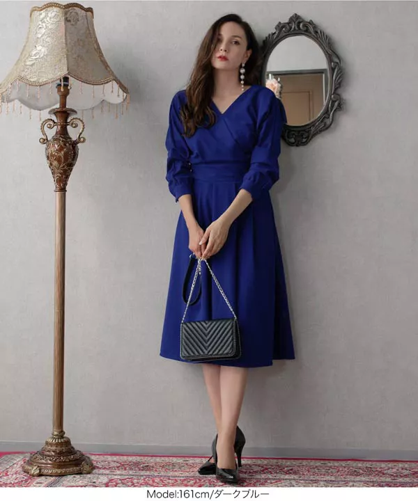 神崎メリさんコラボ ]カシュクール フィット＆フレア ワンピース[E2194