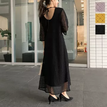 バックリボンレースワンピース [E2211]