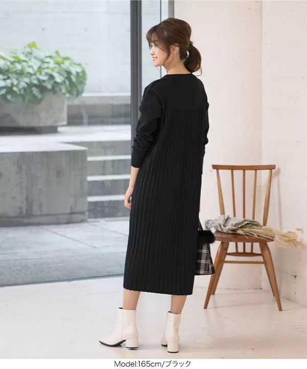 drawer 2020 かぎ編みバックプリーツニットワンピース grove｜ケーブルサイドプリーツニットワンピース | Rakuten