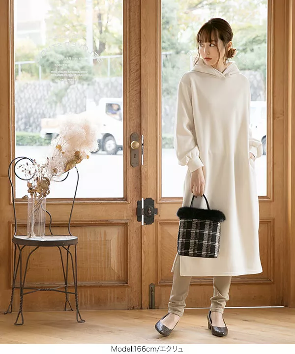 裏起毛 ]サイドスリットパーカーワンピース [E2251] - レディース