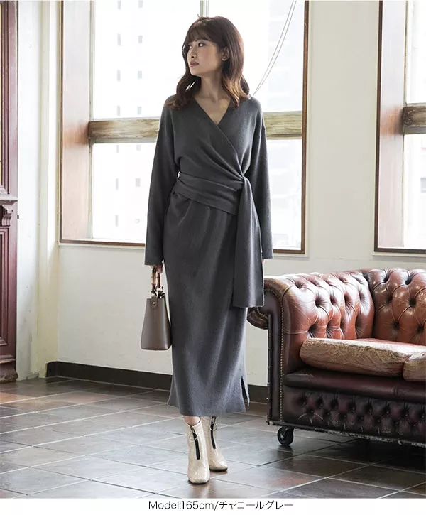 カシュクールニットワンピワンピース [E2267] - レディース