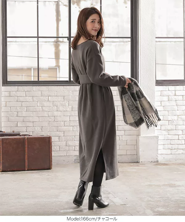 2117 of Sweden ワンピースSUITS 裏起毛 ]ウエストベルトゆったりワンピース [E2268] - レディース