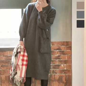 ポシェット付きニットワンピース [E2286]