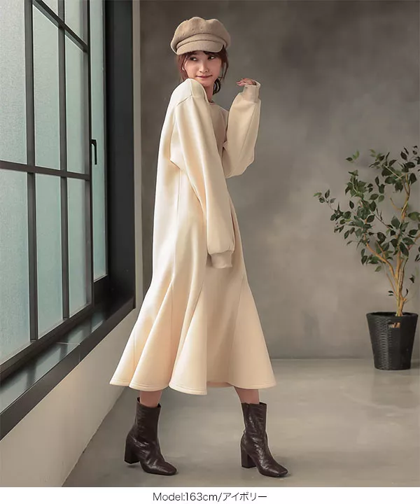 裏起毛 ]スウェットフレアマキシワンピース [E2300] - レディース