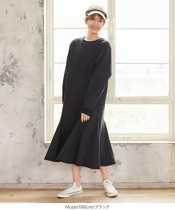 裏起毛 ]スウェットフレアマキシワンピース [E2300] - レディース