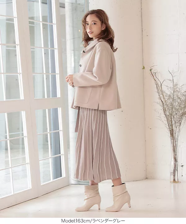 ドッキングニットワンピース ベルト付きプリーツドッキングニットワンピース [E2301] - レディース