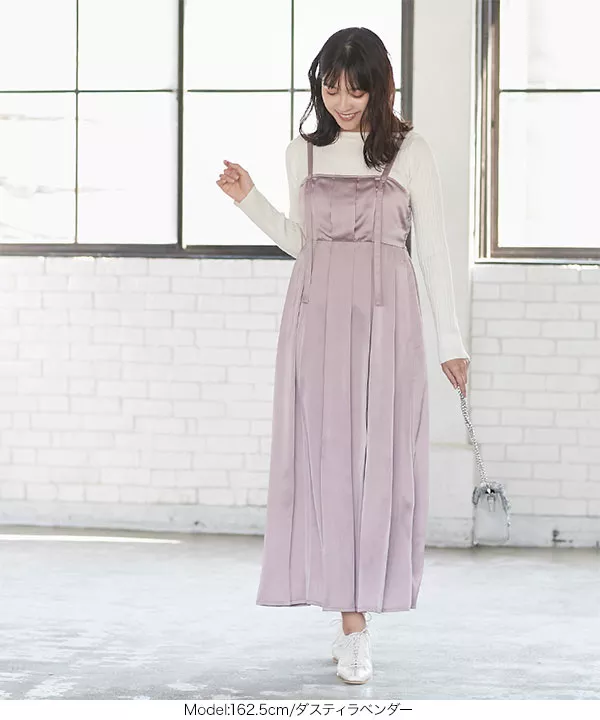 サテンタックワンピース [E2305]
