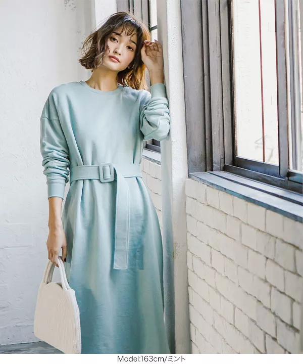 ベルトセットスウェットワンピース [E2327] - レディースファッション