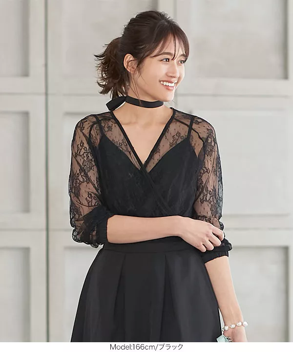 レースドッキングカシュクールドレスワンピース [E2372] - レディース