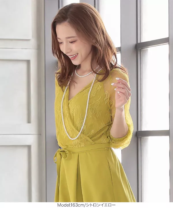 レースドッキングカシュクールドレスワンピース [E2372