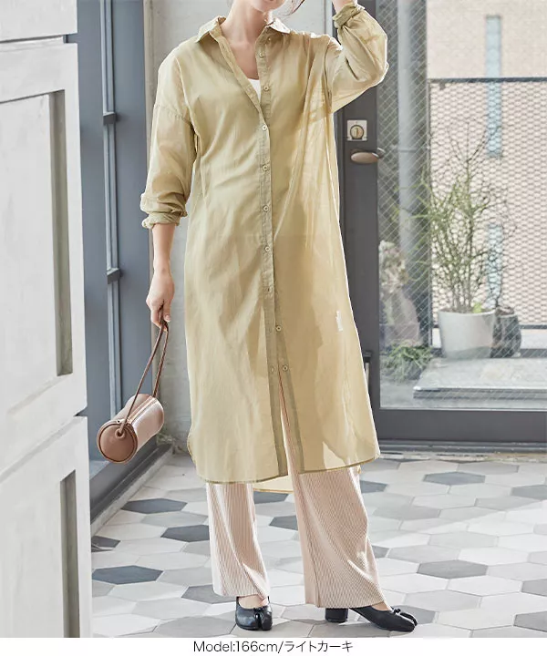 シアーロングシャツワンピース [E2395] - レディース