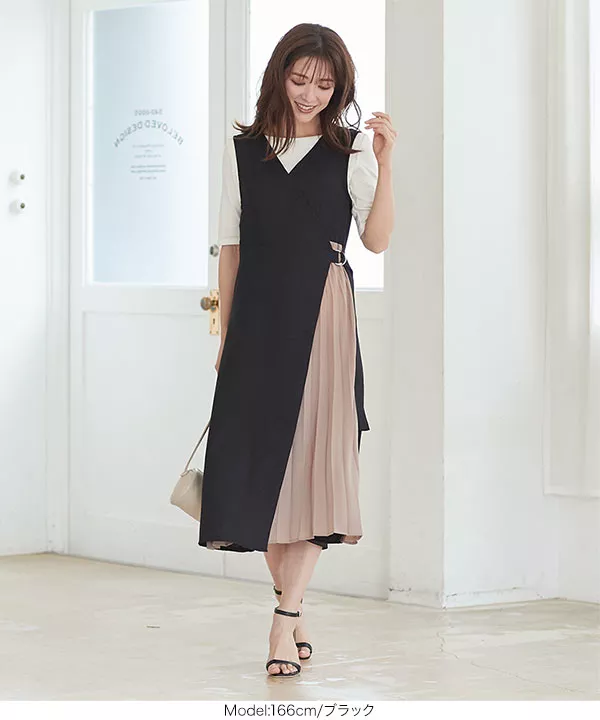 プリーツ切り替えワンピース [E2436] - レディースファッション通販
