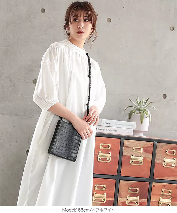 ネックギャザーボリュームワンピース [E2468] - レディース