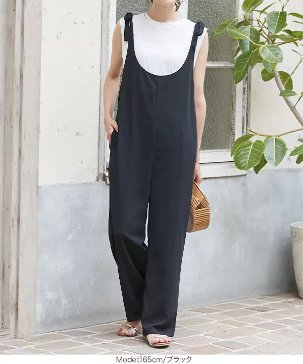 ショルダーリボンオールインワン [E2512]