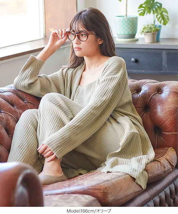 3点セット ] リブ編みニットワンマイルウェア [E2584] - レディース