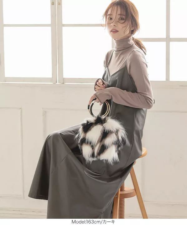 ★新品★【CELFORD】フェイクレザーワンピース フェイクレザーキャミワンピース [E2588] - レディース