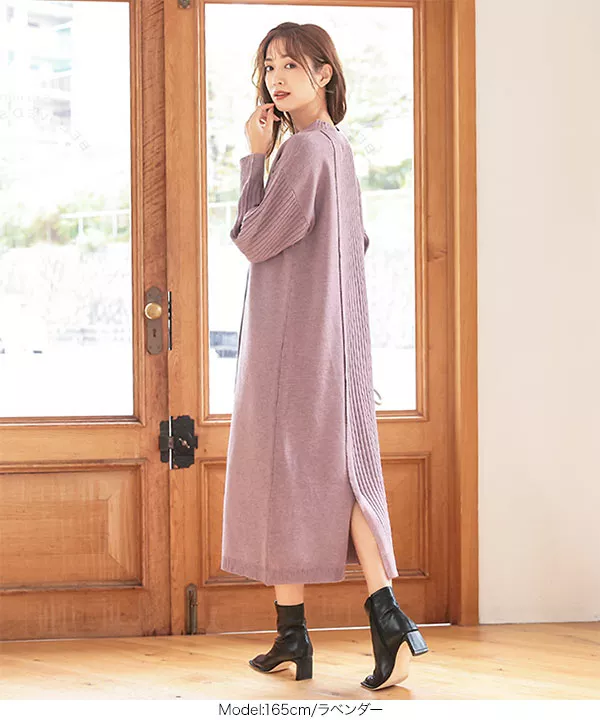 リブ切り替えニットワンピース [E2633] - レディースファッション通販