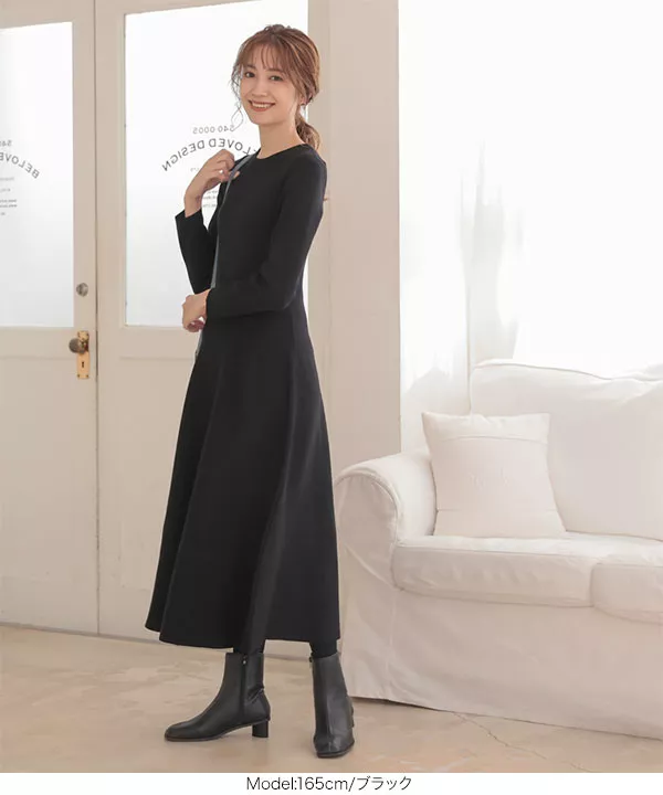 フィット＆フレアロングニットワンピース  [E2635]