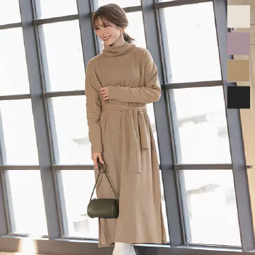 ウエストマークオフタートルワンピース [E2639]