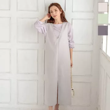 フェイクウールVネックジャンスカ [E2643]