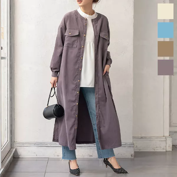 コーデュロイバンドカラーワンピース [E2660] - レディース