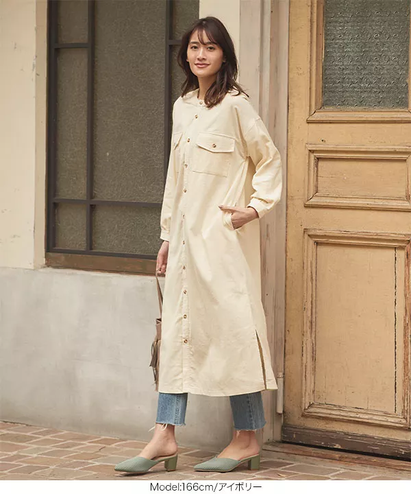 コーデュロイバンドカラーワンピース [E2660] - レディース